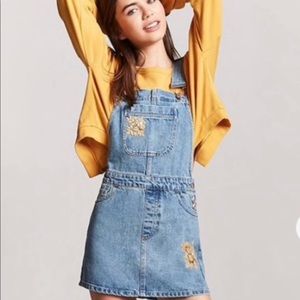 Embroidered Denim Overall Dress